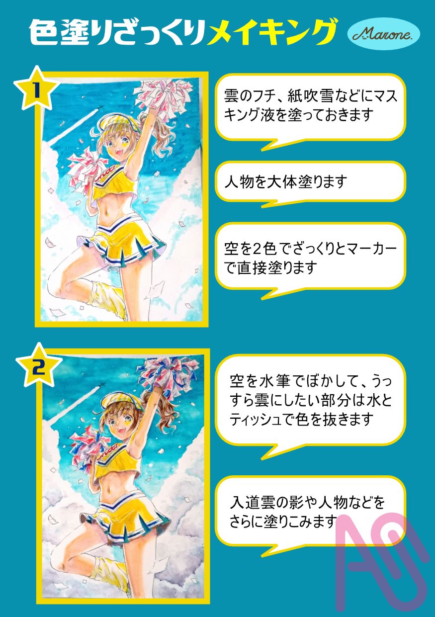 チアガール　アナログメイキング Illust of まろね girl illustration メイキング oc 入道雲 チアガール analog チアリーダー ABTマーカー