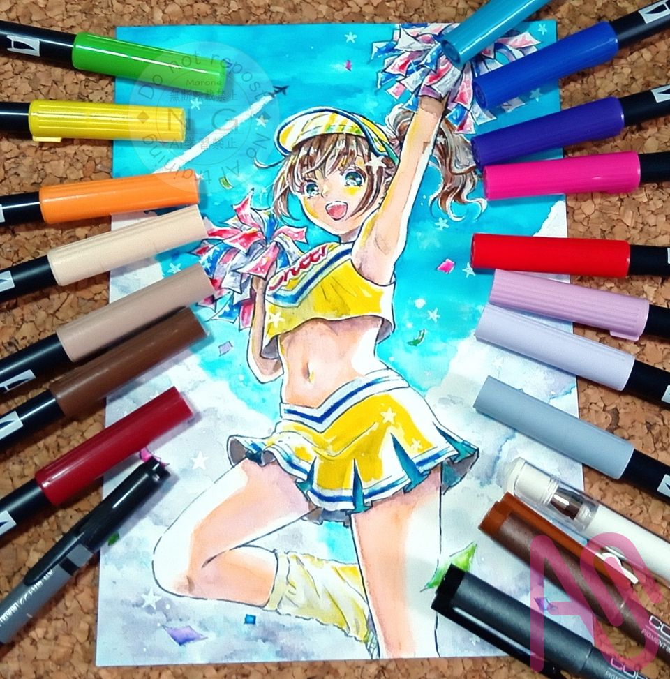 チアガール　アナログメイキング Illust of まろね girl illustration メイキング oc 入道雲 チアガール analog チアリーダー ABTマーカー