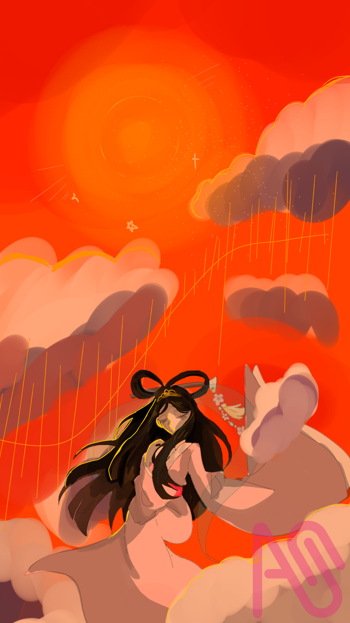 天女様みたい。 Illust of ソビエト親衛隊　～代選中～ goddess 背景無能 sunset 天女 よくわからん 雰囲気だけでも
