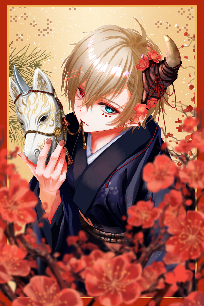 アラライ Illust of Shiki レップリ年賀状2026 年賀状 illustration art original male boy oc red flower 代理