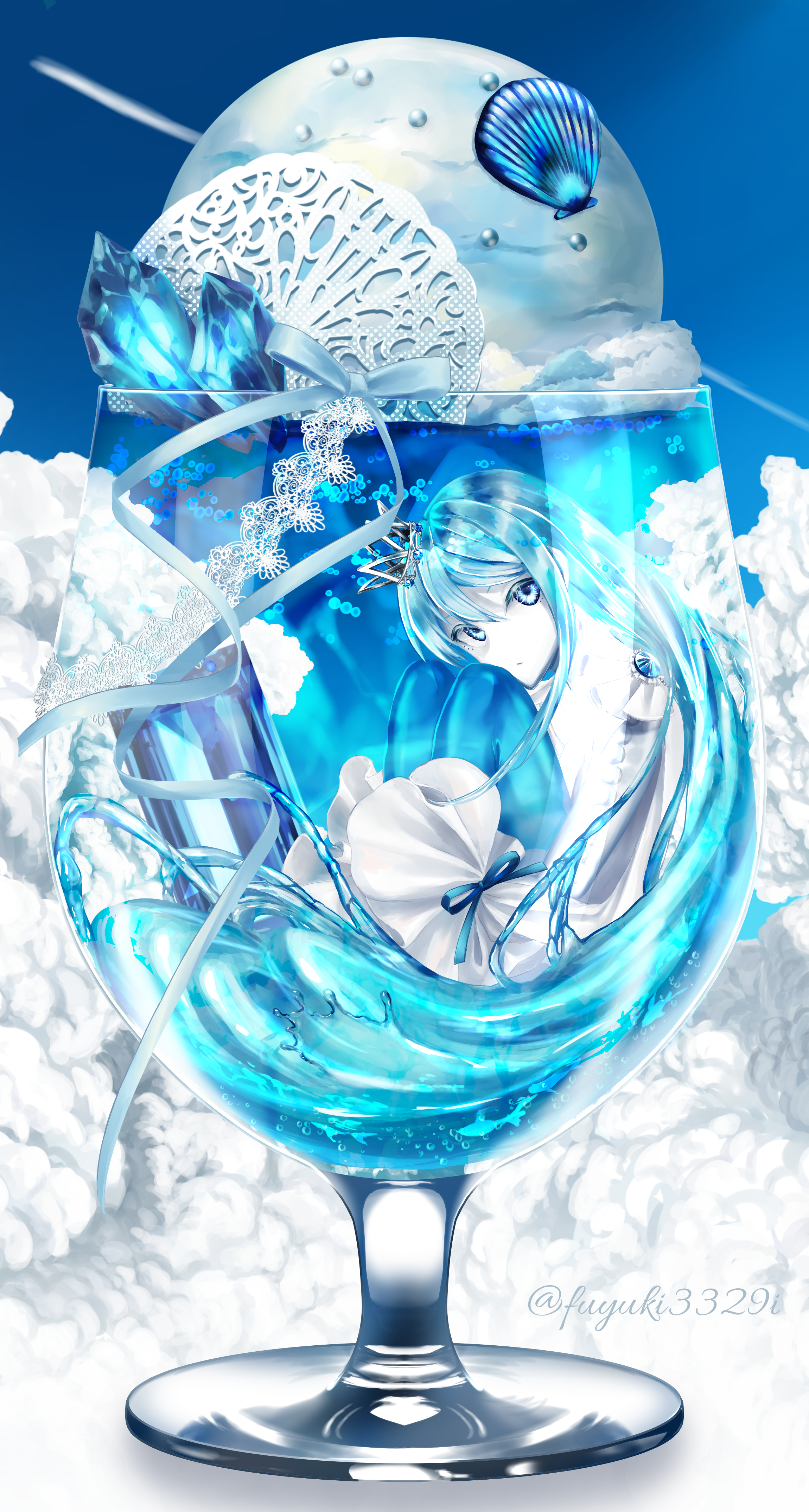 ◆夏色ソーダ水◆手描きイラスト 空色のクリームソーダ（昼・夜） フ雪 - Illustrations ART street