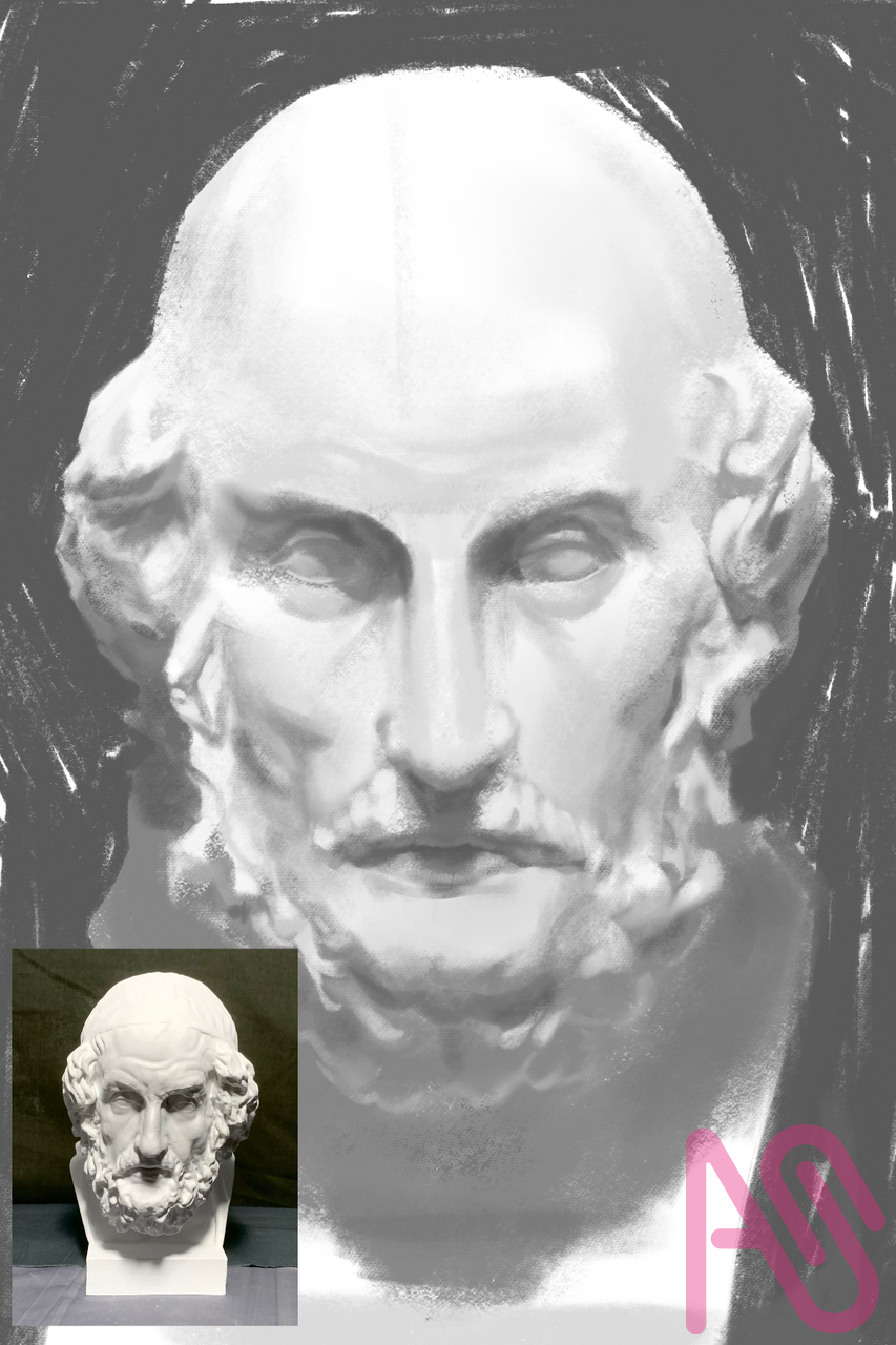 Sculpture studies Illust of monoinkl b&w studies sculpture