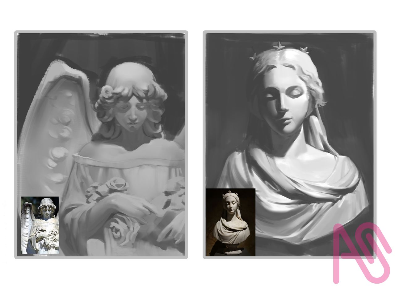 Sculpture studies Illust of monoinkl b&w studies sculpture
