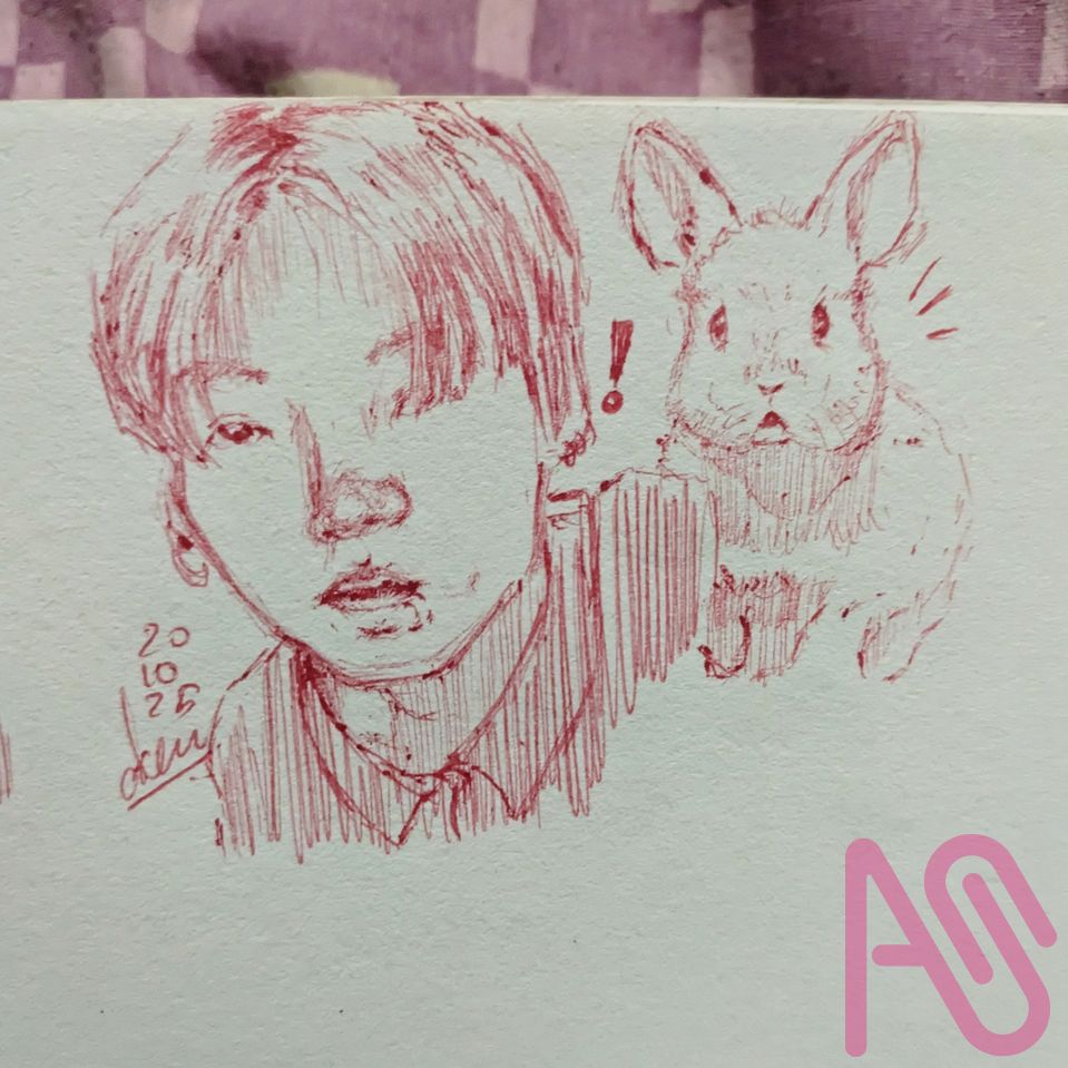 Bunny Koo Illust of Emdeon doodles BTS Kpop Jungkook Fanarts jeonjungkook analog DailyDoodles btsfanarts Redballpointpen