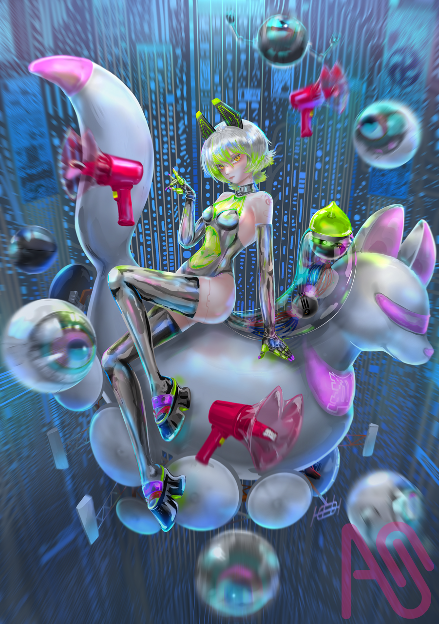 Cyber Yokai-Digital Fox Spirit Illust of スローロリス１号 girl かっこいい oc cyberpunk fox 稲荷 サイバー妖怪